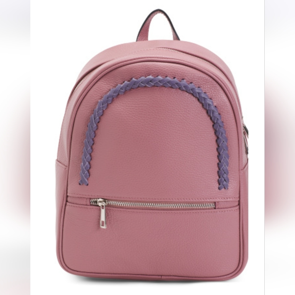 MSRP $420 Antique Rose Leather Backpack, Braided Detail Italy NWT Offers Welcome
